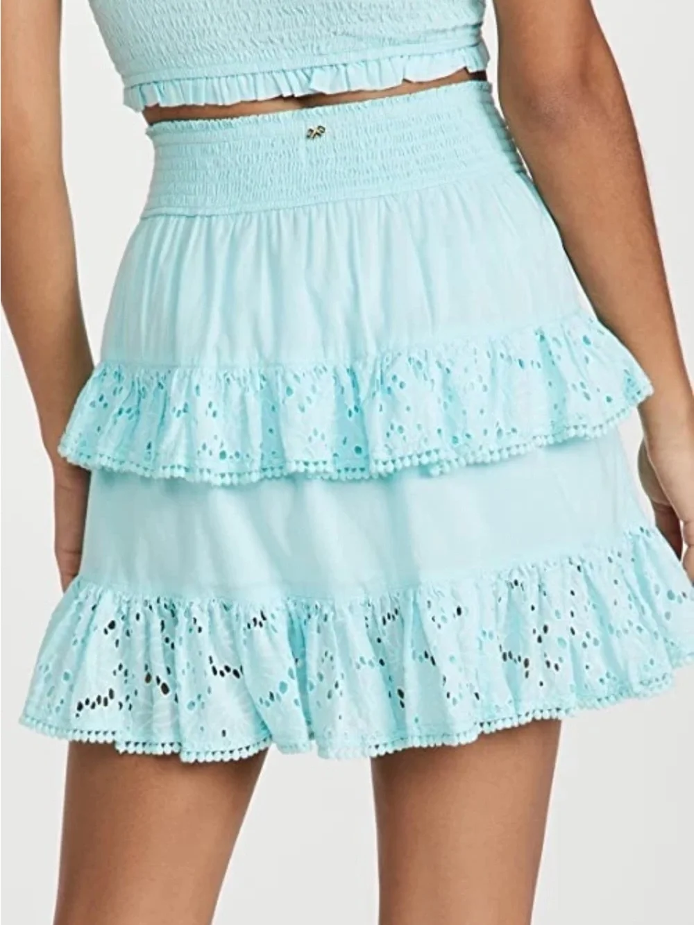 Anthropology P. Q. Swim Ari Tiered Eyelet Mini Skirt in Light Blue Medium Large